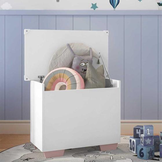 Imagem de Baú Organizador Caixa de Brinquedos Pés Quadrados Multimóveis Branco/Rosa