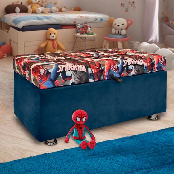 Imagem de Baú Organizador de Brinquedos Estofado Quarto de Bebê Spider Man SOFA STORE