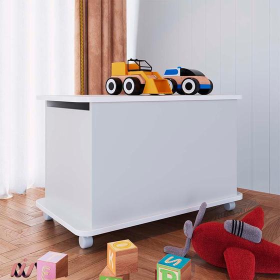 Imagem de Baú Para Guardar Brinquedos E Roupas De Cama 68cm x 38cm Branco Andy Completa Móveis