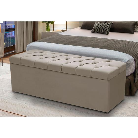 Imagem de Baú Para Quarto Cama Box Queen Size Madeira Estofado