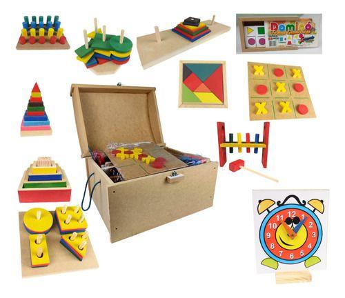 Imagem de Baú Pedagógicos Com 10 Jogos De Madeira Brinquedos Educativo