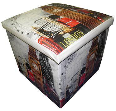 Bau Puff Porta Treco Dobra Com Assento Vintage Retro London (PF-9) Menor preço em Bau Puff Porta Treco Dobra Com Assento Vintage Retro London (PF-9)