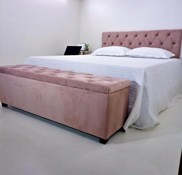 Imagem de Bau Recamier 1,40 E Cabeceira Painel 140x50 New Model Rose