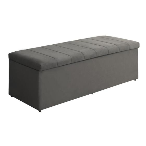 Imagem de Baú Recamier Calçadeira Para Quarto Cama Vitória 100 Cm Estofada Suede Cinza