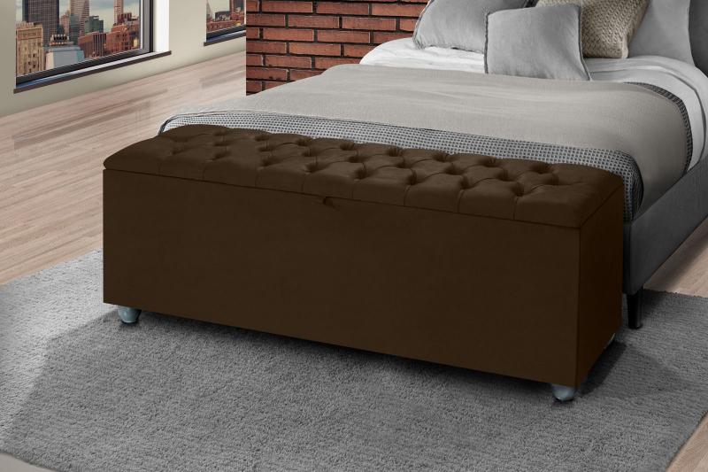 Imagem de Baú Recamier Cor Marrom Sara Com Capitonê 150cm Para Camas Queen - LV