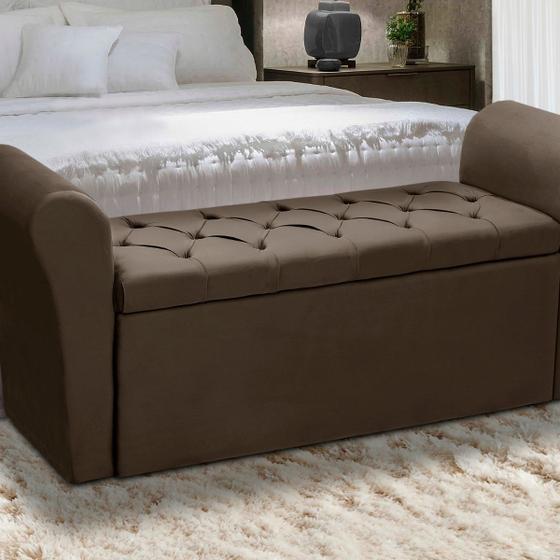 Imagem de Baú Recamier Para Cama Box Quarto Madeira Estofado Casal