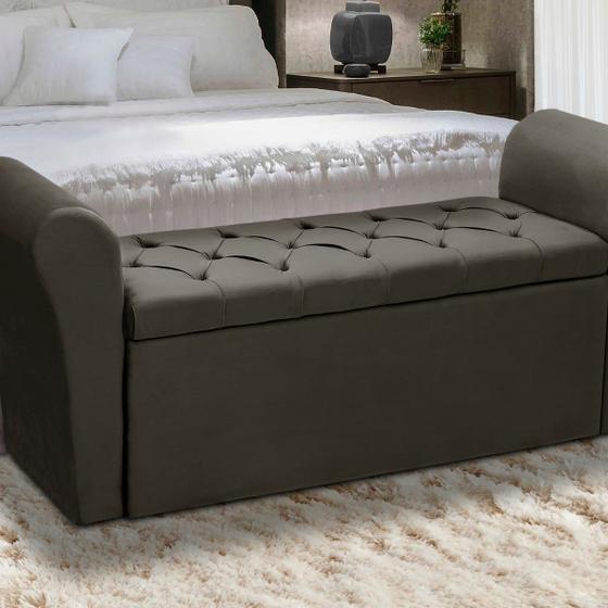 Imagem de Baú Recamier Para Cama Box Quarto Madeira Estofado Queen