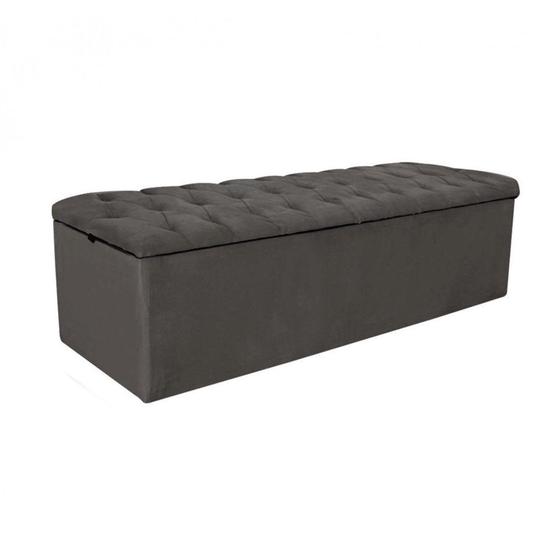 Imagem de Baú Recamier Sapateira Calçadeira Casal Suede Cinza 138cm Estofada Capitone