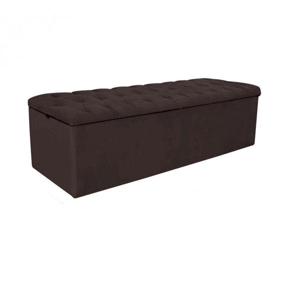 Imagem de Baú Recamier Sapateira Calçadeira King Suede Marrom 193cm Estofada Capitone