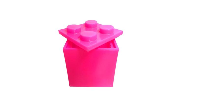 Imagem de Baú rosa com glitter-caixa bloco monta monta-decoração -guarda volumes kids e baby- caixa lançamento infantil-caixa orga