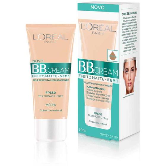 Imagem de BBCream médio L'oréal com Cor FPS50 30g 5 em 1 sem óleo toque seco verdinho