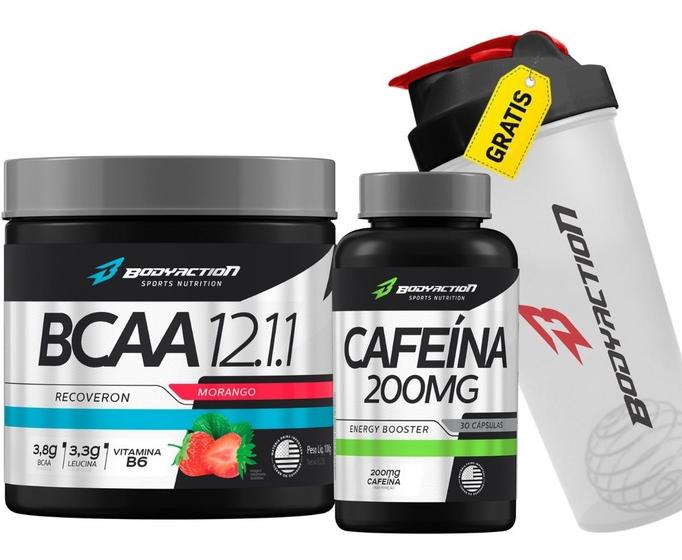 Bcaa 1211 Recoveron 100g + Cafeína + Coqueteleira Shaker Bodyaction