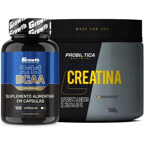 Imagem de Bcaa 120 Caps Growth + Creatina Pura 100g Probiotica