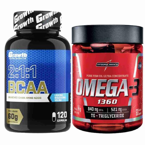 Bcaa 120 Caps Growth + Omega 3 60 Caps IntegralMedica Growth Supplements BCAA Magazine Luiza