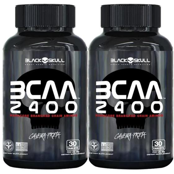 Imagem de Bcaa 2400mg 30 Caps Caveira Preta Black Skull Kit 2 Potes