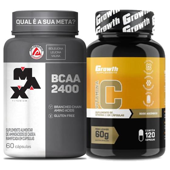 Imagem de Bcaa 2400mg 60 Caps Max Titanium + Vitamina C 120 Cap Growth