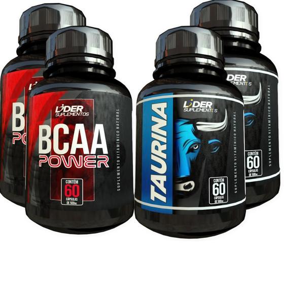 Bcaa Power E Taurina 60 Cápsulas De 500Mg Kit Com 4 Potes Lider