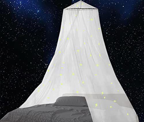 Imagem de BCBYou Bed Canopy mosquiteiro com estrelas fluorescentes brilham no escuro para bebês, crianças e adultos, para cobrir o berço, a cama infantil, a cama das meninas ou a cama de tamanho completo (branco)