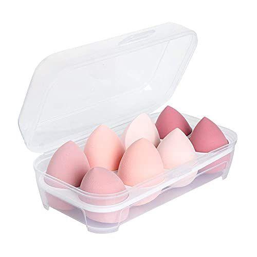Imagem de Beauty Blender, seco e molhado usar esponja de maquiagem set, esponjas de maquiagem para líquido, pó, creme, multi-forma base ferramentas de maquiagem Makeup Egg Set (8 pcs, rosa)