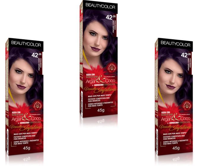 Imagem de Beauty Color Tintura 42.26 MARSALA VIOLET MISTER 45gr (03 Unidades) Cores VERMELHO/RUIVO Especiais