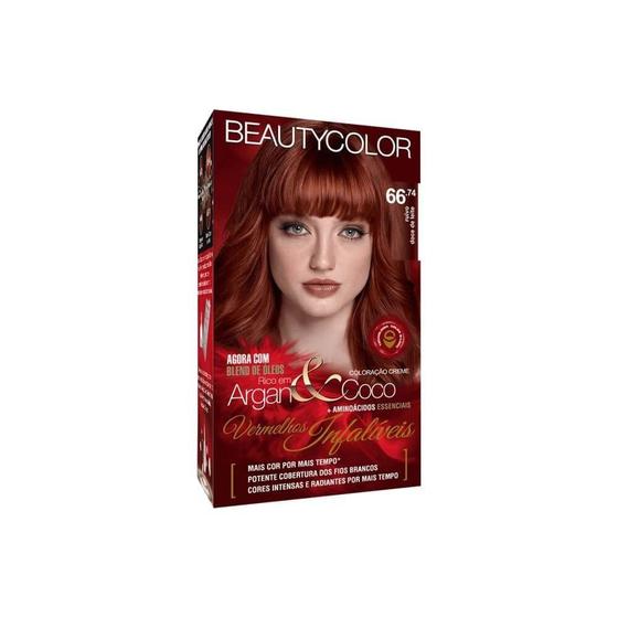 beautycolor kit coloracao creme permanente 66.74 Ruivo Doce de Leite