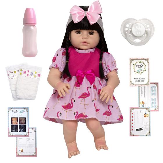 Imagem de Bebe Boneca Reborn Recem Nascida Vestido Rosa com Acessórios