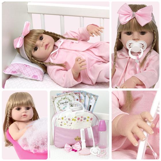 Imagem de Bebe Boneca Reborn Silicone Real Bolsa Maternidade 20 Itens