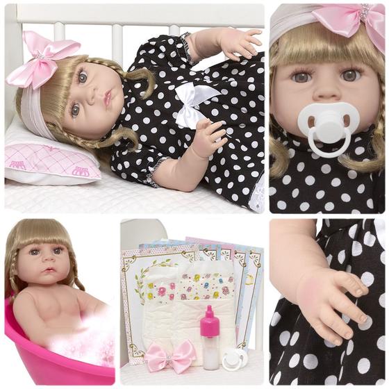 Imagem de Bebe Estilo Reborn Loira Olhos Castanhos Enxoval Lindo