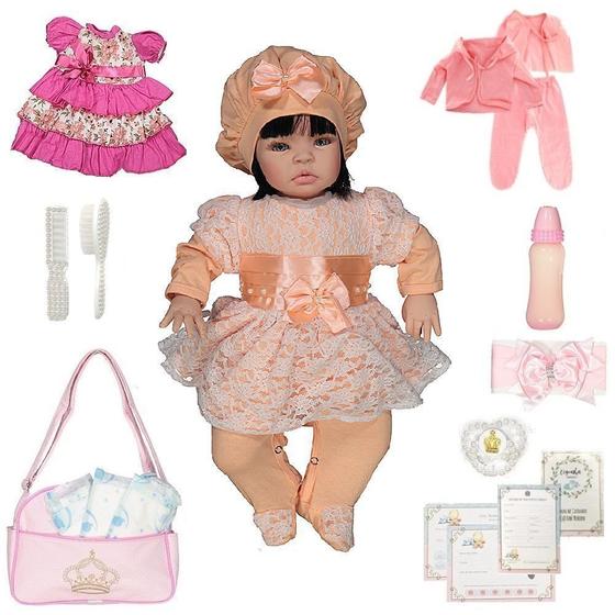 Imagem de Bebê Realista Luxo Morena Salmão Cegonha Reborn Dolls 53cm