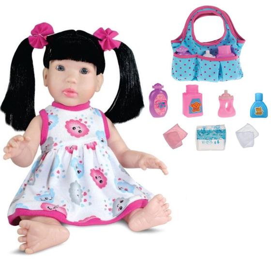 Imagem de Bebê Reborn Baby Boneca Cabelos Preto + Bolsinha Maternidade