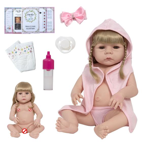 Imagem de Bebê Reborn Boneca 100% Silicone Loira Com 13 Acessórios