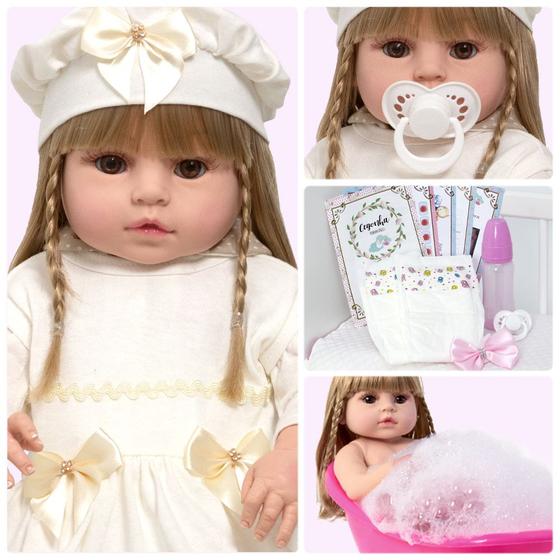 Imagem de Bebe Reborn de Silicone Loira Linda com Acessórios Enxoval