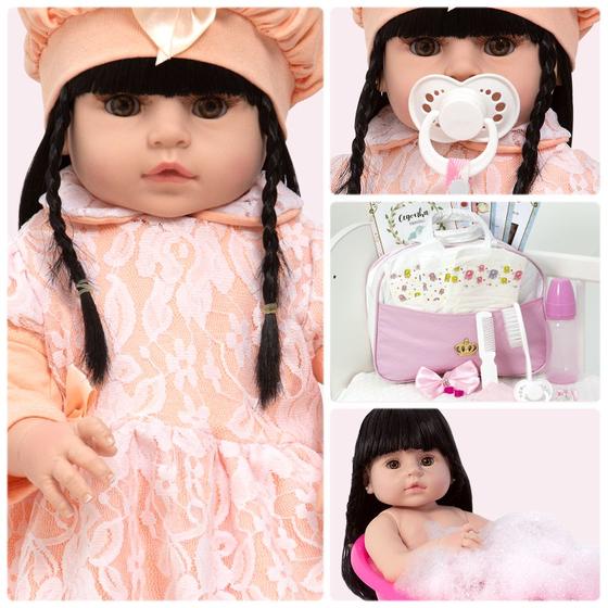 Imagem de Bebe Reborn de Silicone Menina Linda Com Bolsa 20 Itens Baby