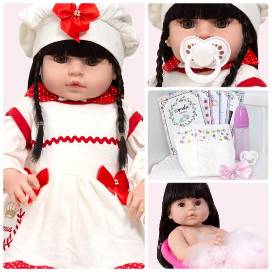 Imagem de Bebe Reborn de Silicone Morena Linda Com Vários Acessórios