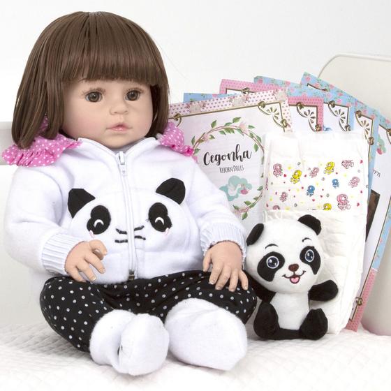 Imagem de Bebe Reborn de Silicone Roupinha Panda Enxoval Envio 24 Hrs