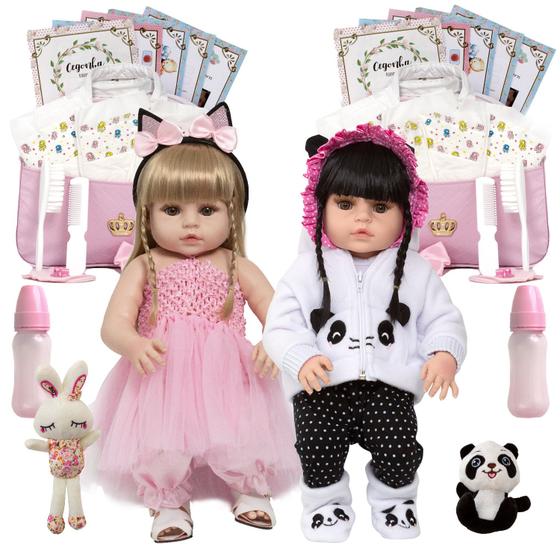 Imagem de Bebe Reborn Gêmeas Meninas Pandinha Coelhinha Kit Completo