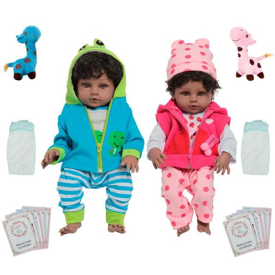 Imagem de Bebê Reborn Gêmeos Casal Negros Roupa Girafinha Jacarezinho