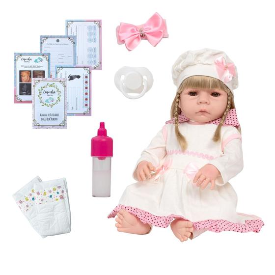 Imagem de Bebê Reborn Loira Gatinha Kit Acessórios Envio Imediato