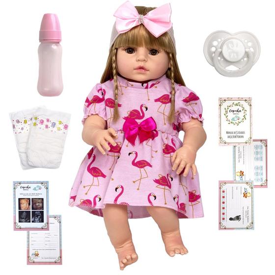 Imagem de Bebê Reborn Loira Real Silicone Laura 13 Acessórios Enxoval