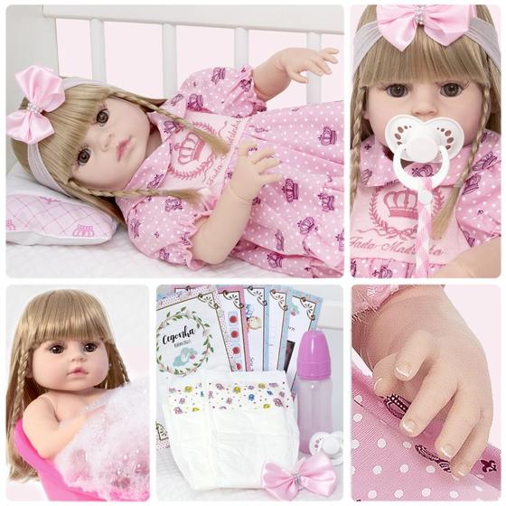 Imagem de Bebe Reborn Loira Realista Grande 100% Silicone Banho