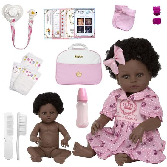 Imagem de Bebê Reborn Menina Baby Negra Acessórios Bolsa Maternidade