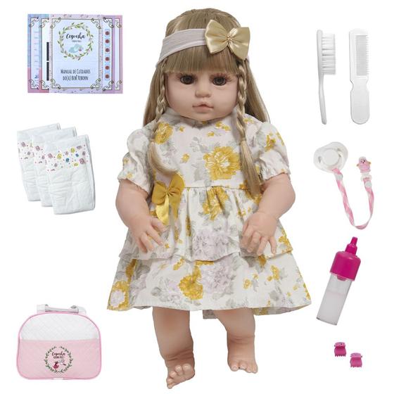 Imagem de Bebê Reborn Menina Cabelo Loiro Bolsa Maternidade Kit Itens