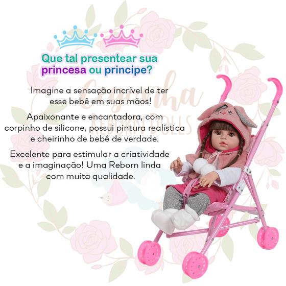 Imagem de Bebe Reborn Menina Coelhinha 100% Vinil + Carrinho Infantil