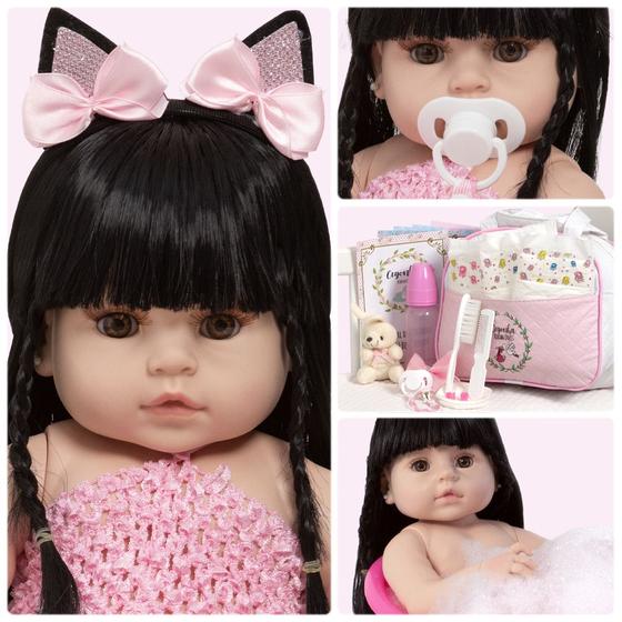 Imagem de Bebe Reborn Menina Coelhinha Morena Com Bolsa 22 Acessórios