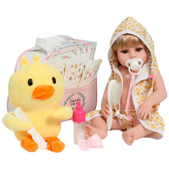 Imagem de Bebê Reborn Menina Loira Saída de Banho Patinho Kit Completo