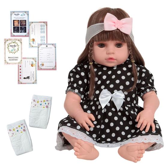 Imagem de Bebê Reborn Menina Princesa Vestido Bolinha Preto + Itens