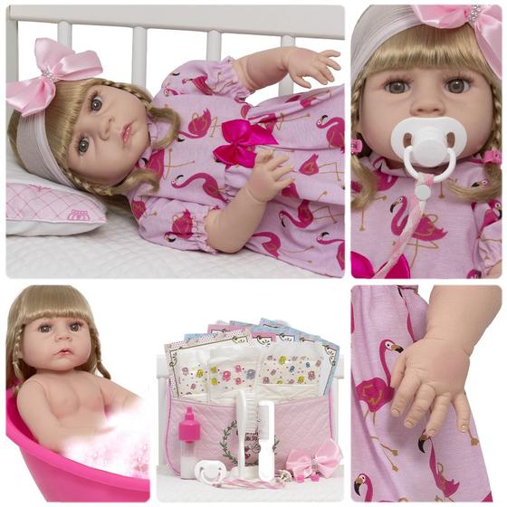 Reborn Dolls Vestido Flamingo Bebe Boneca Bebê Reborn Loira