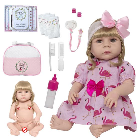 Imagem de Bebe Reborn Menina Recém Nascida Loira Kit Bolsa 20 Itens