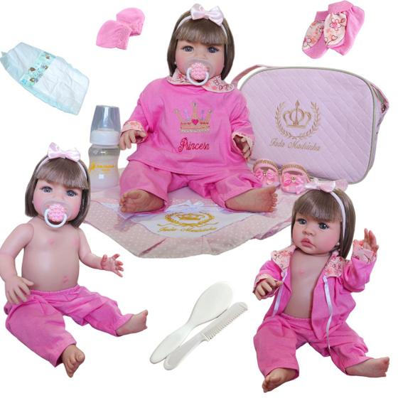 Imagem de Bebe Reborn Menina Silicone  Princesa Rosa Chiclete