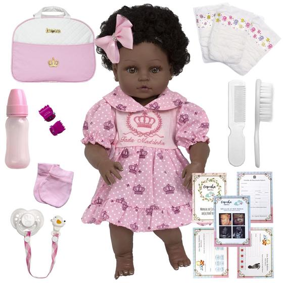 Imagem de Bebe Reborn Negra Cabelo Cacheado Lindos Acessórios